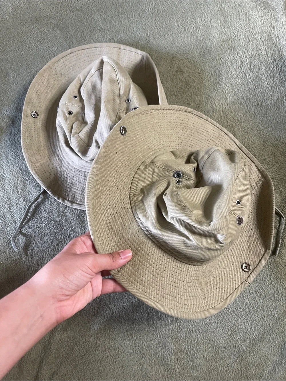 2 Kids Khaki Bucket Sun Hat with Chin Strap